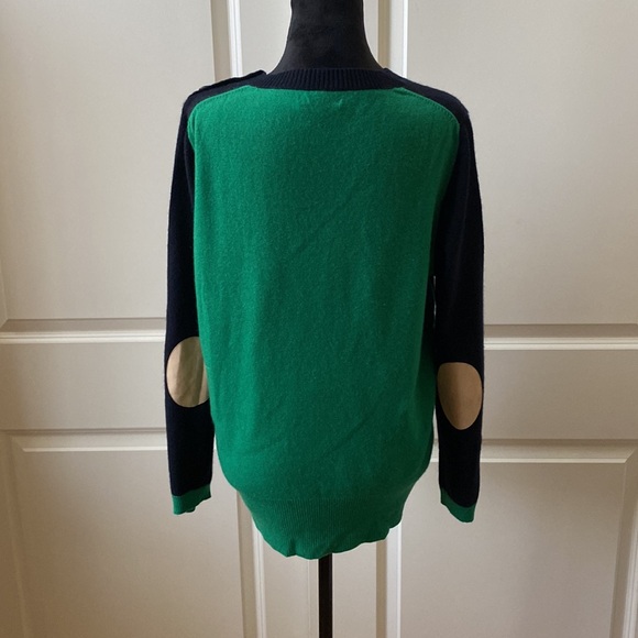 J. Crew Elbow Patch Cashmere Sweater - Size M, Blue and Green - Picture 2 of 7
